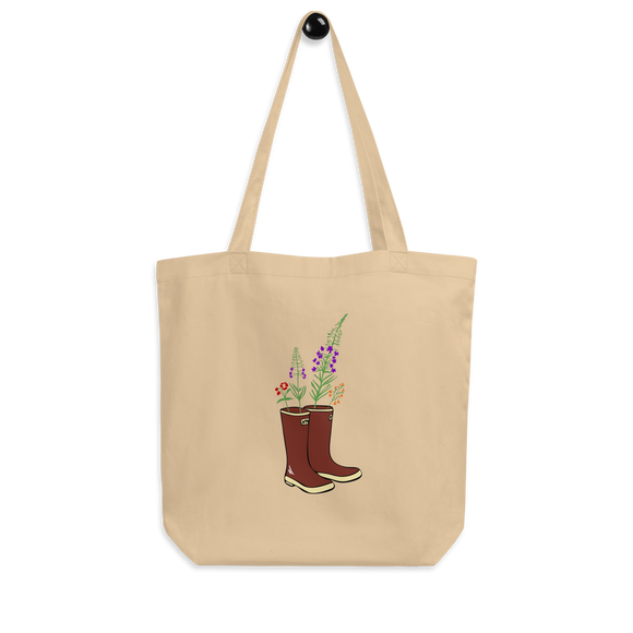 Eco Tote Bag with Xtratufs and wildflower design