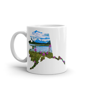 Alaska coffee mug, with fireweed and mountain design - available in 2 sizes